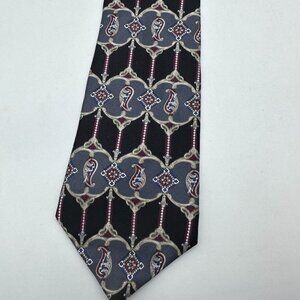 Peter Thomas Superba Mens Silk Tie Black Gray Art Deco Design Made In USA